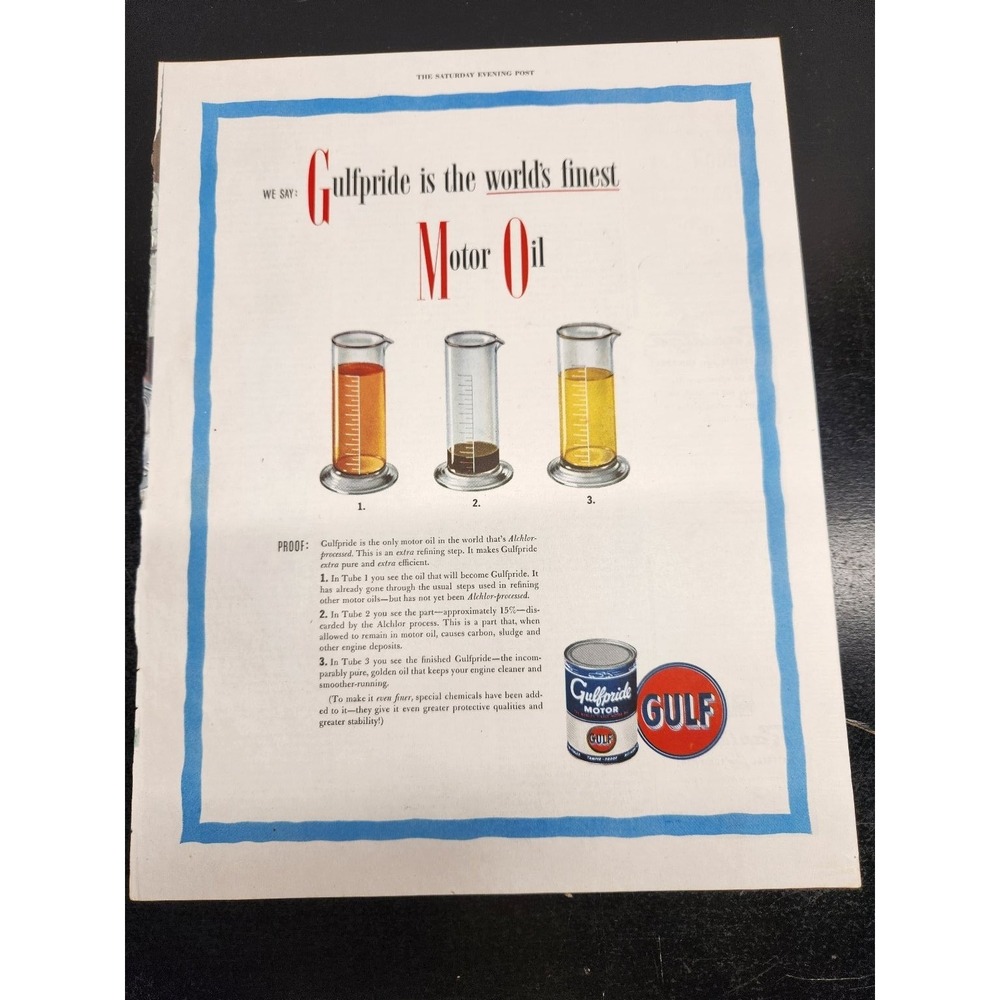 Gulf Gulfpride Motor Oil 1949 Vintage Magazine Ad Gas Station Ephemera 10.5x13.5